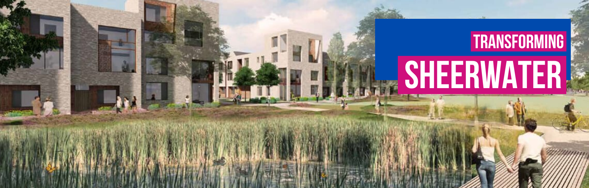 Artist's impression of the central park and the medium rise apartments which look out over it.