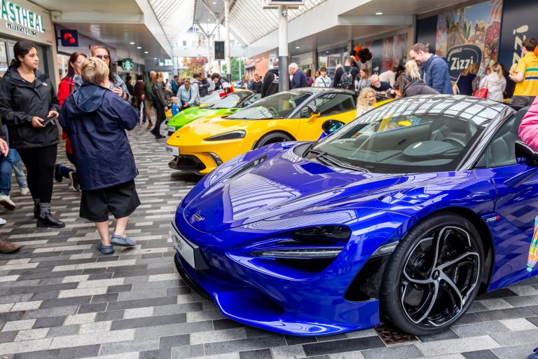McLaren supercars on display in Mercia Walk