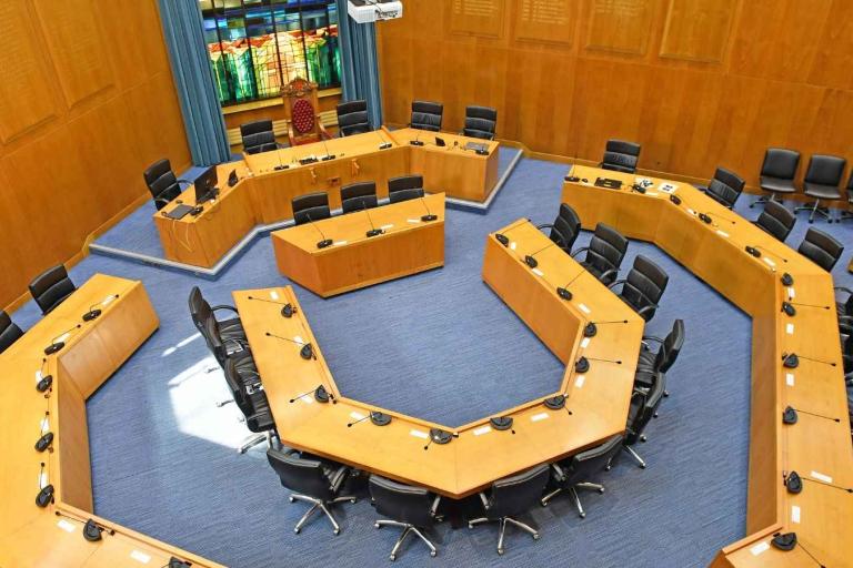 Woking Borough Council chamber where councillors attend and take part in Full Council meetings.
