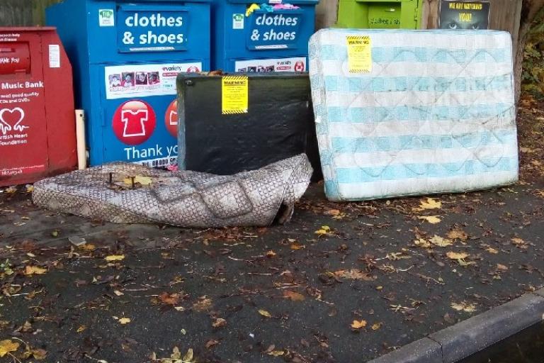 Fly-tipped waste at Parley Drive charity bring site