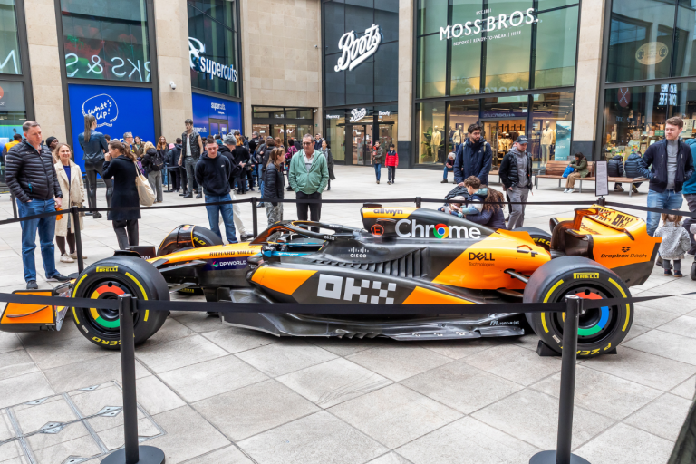 McLaren Formula One car in Henry Plaza, Woking.