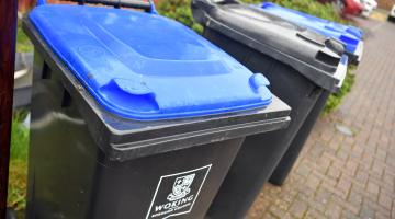 Row of waste and recycling wheeled bins